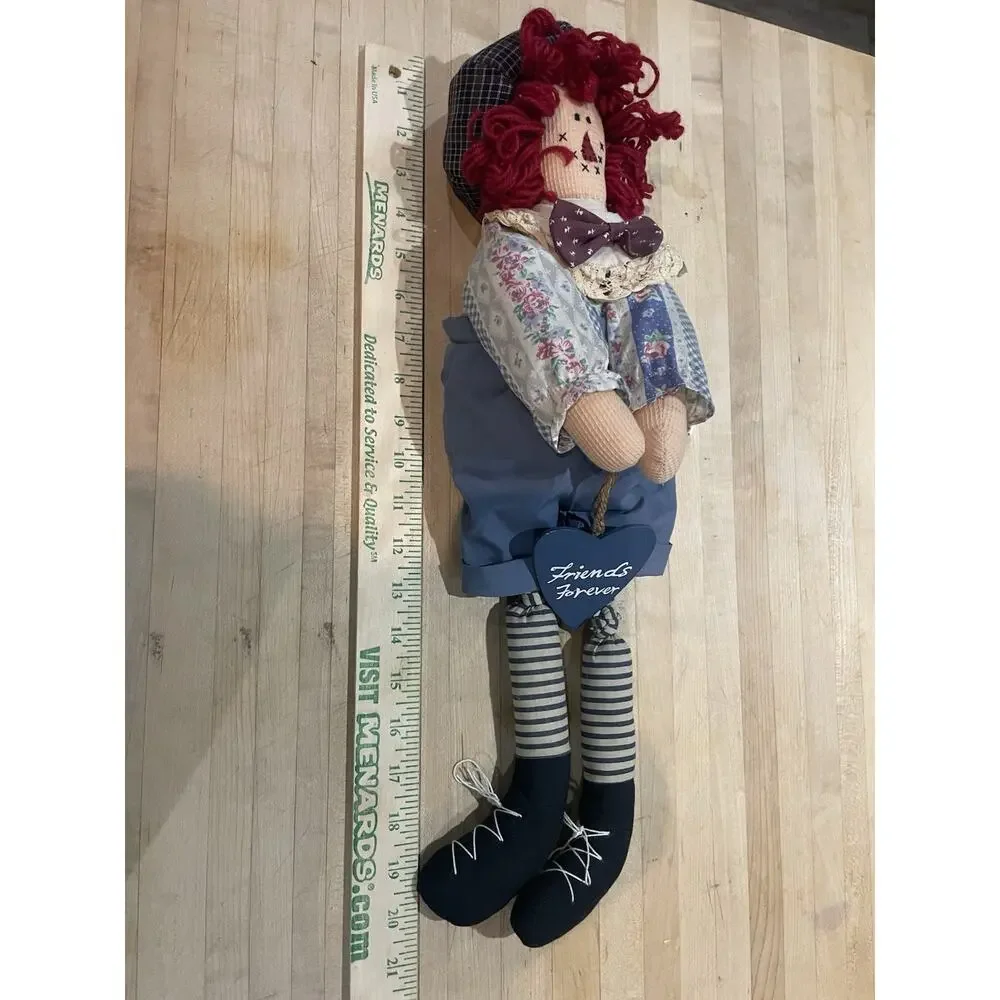Girl Shelf Sitting Country Cloth Rag Doll Friends Forever Hearts Tender Hearted